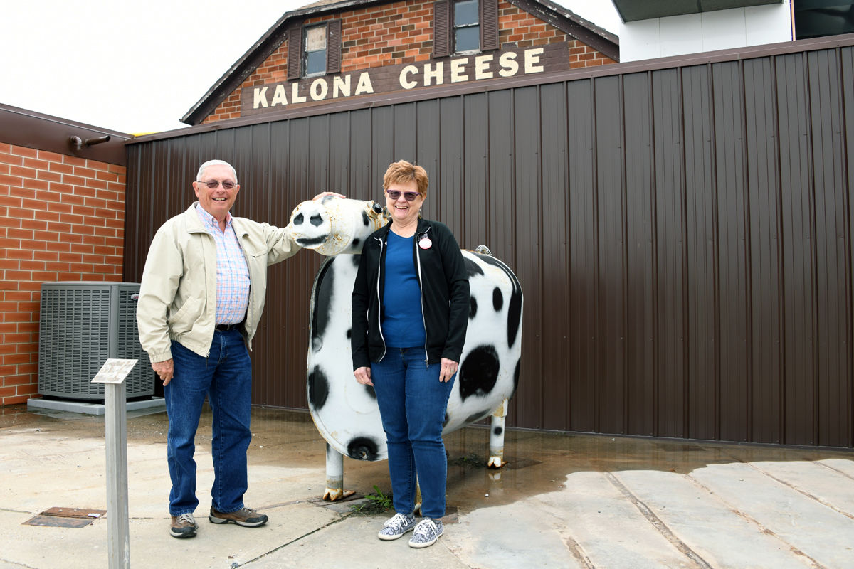 110 Don and Donna Regier at the Kalona Cheese Factory.JPG